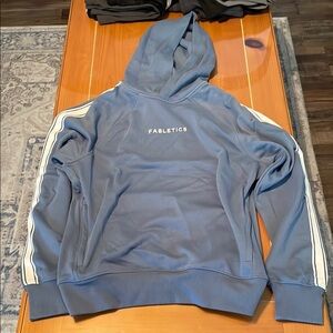 Fabletics Sky Blue Hoodie with Cream Stripes